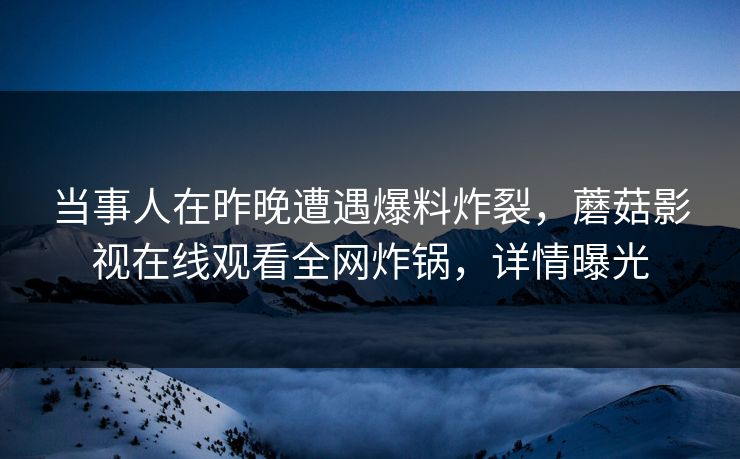 当事人在昨晚遭遇爆料炸裂，蘑菇影视在线观看全网炸锅，详情曝光