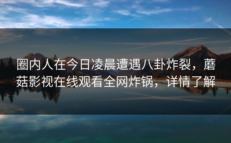 圈内人在今日凌晨遭遇八卦炸裂，蘑菇影视在线观看全网炸锅，详情了解